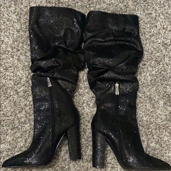 Black Glitter Boots Worn Once - Picture 2 of 2